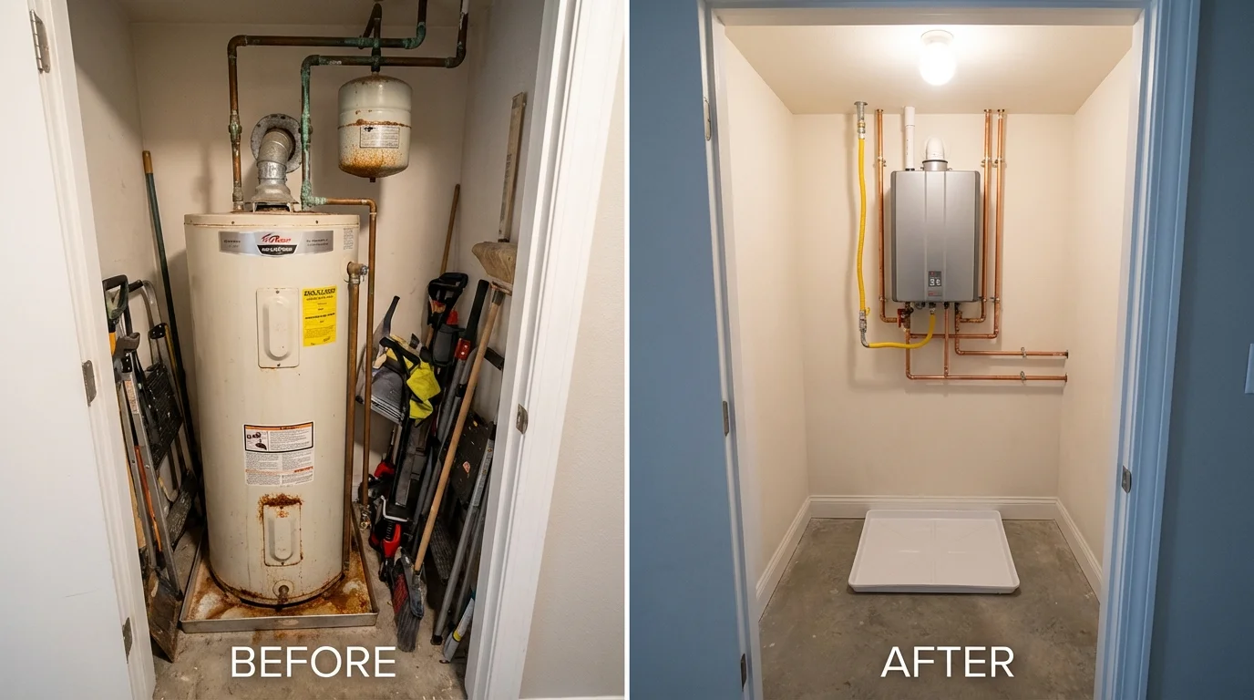 Tank water heater versus wall-mounted tankless unit comparison for Columbus, MS homeowners