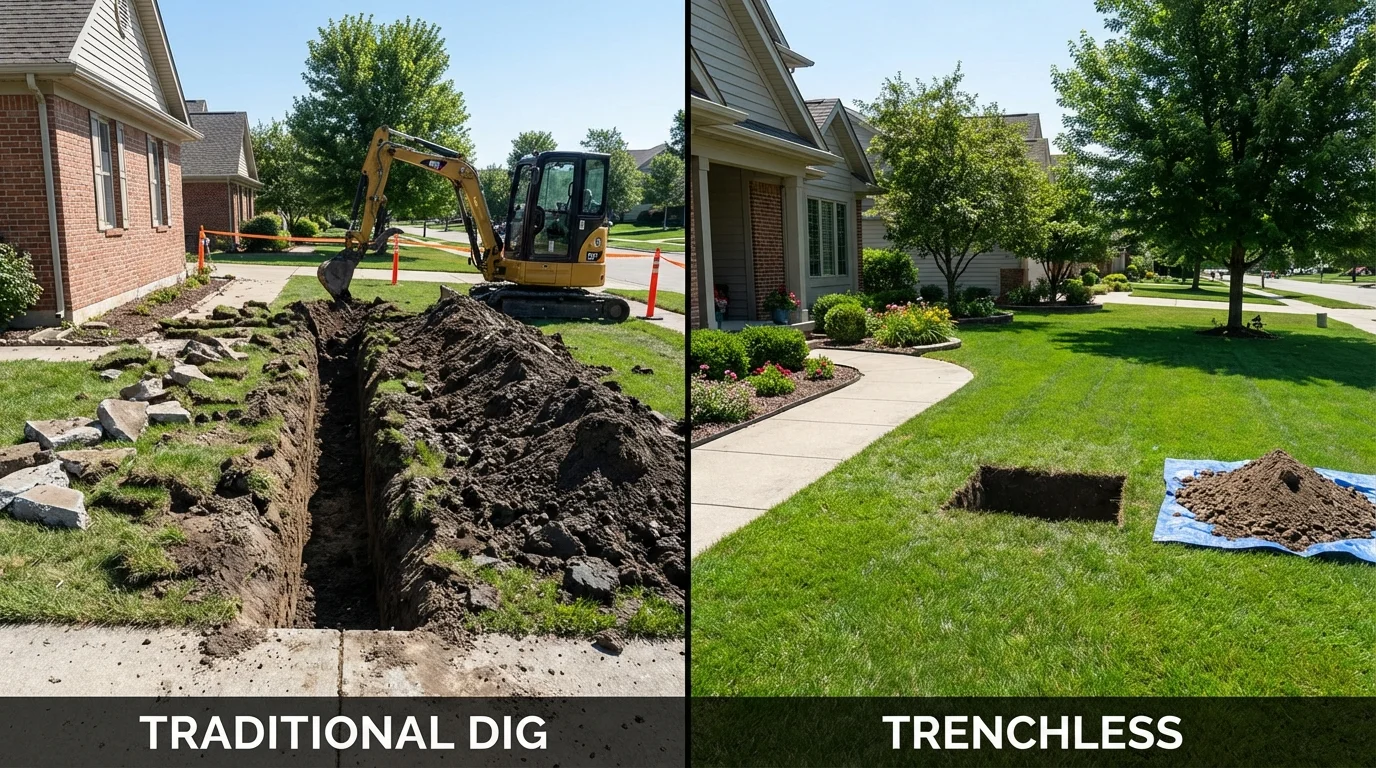 Trenchless sewer repair with minimal yard damage versus traditional excavation in Columbus, MS
